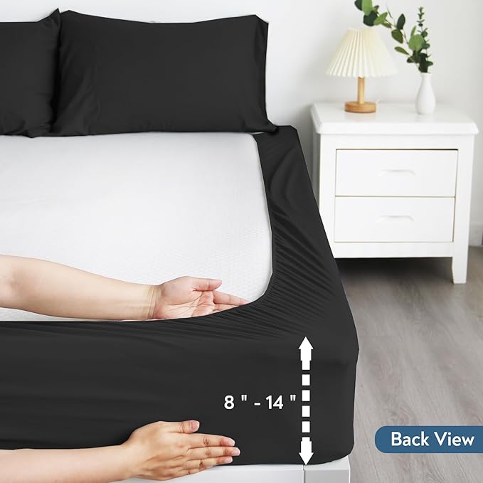 2 Pack Full Size Mattress Protector Waterproof Cover, Waterproof Bed Full Fitted Sheet Only, Machine Washable 14" Deep Pocket Mattress Covers for Double Bed, Black