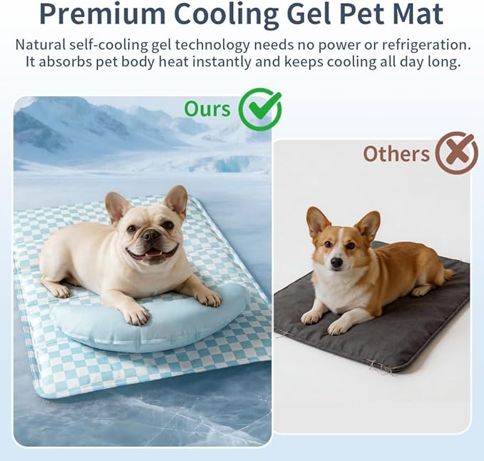 SOMAHE Pet Cooling Mats Pad for Dogs, Portable Summer Self-Cooling Mat with Removable Crescent Pillow for Small Dogs & Cats (Q-Max>0.5), Non-Toxic, All-Day Cooling, 27 x 20 Inches Blue