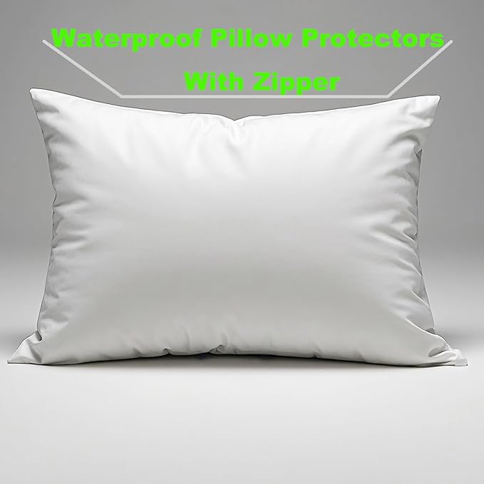 Waterproof Pillow Protectors Queen 20x28 Inches 8 Pack with Zipper Dust Proof Moisture Proof Sweat Proof Pillow Case Cover Protector Soft Cozy White (8 Pack, 28" x 20" Queen)