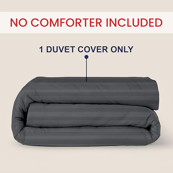 Kotton Culture 1 Pc California King Size Duvet Cover Only -100% Egyptian Cotton 600 TC Ultra Soft Premium Durable Comforter Cover Zipper Closure & Corner Ties (Striped Dark Grey,104"x98")