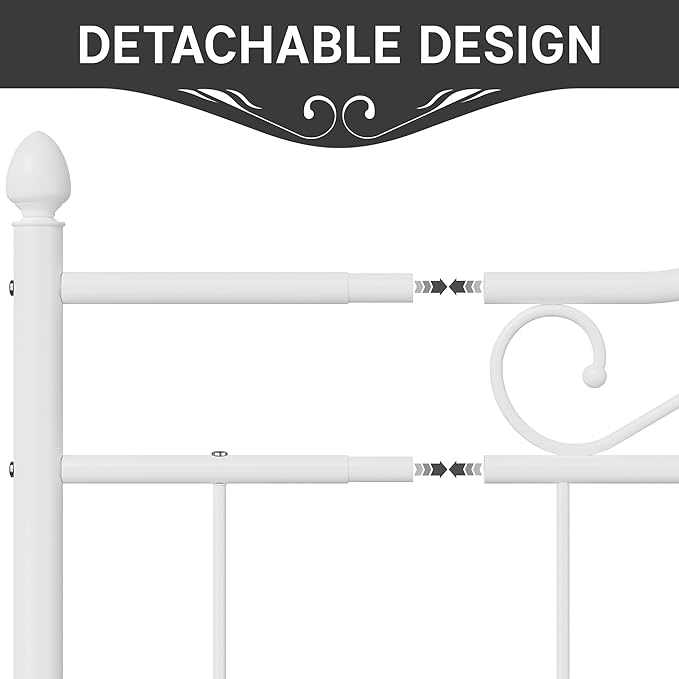 Elephance Headboard for King Size Bed Frame, Vintage Platform Bed Metal Headboard Only, Height Adjustable, Sturdy and Stable, King Size, Easy Assembly, White