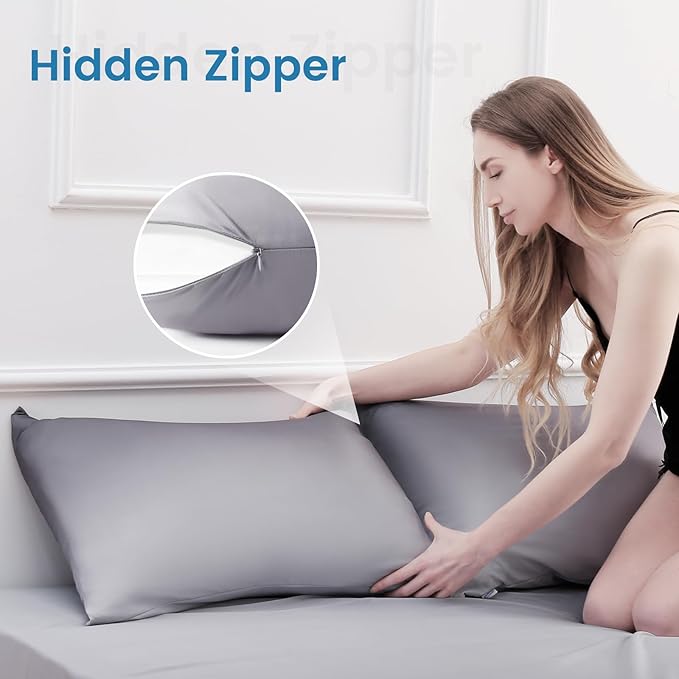 LUXEAR Cooling Pillow Cases, 2 Pack Arc-Chill Q-max>0.5 Gradient Cool Pillowcases for Hair Skin Hot Sleepers, Silky Skin-Friendly, Machine Washable Hidden Zipper Cooing Pillow Covers - Gradient Gray