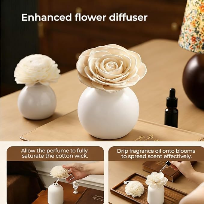 Reed Diffuser Flower Sticks, Sola Wood Flowers & Rattan Diffuser Sticks, Home Bathroom Aromatherapy Decor, 7pcs Sola Flowers 10 pcs Diffuser Rattan (2-3.5 Inches, White)
