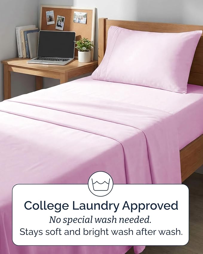 Twin XL Size 3 Piece Sheet Set - Comfy Breathable & Cooling Sheets - Hotel Luxury Bed Sheets for Women & Men - Deep Pockets, Easy-Fit, Soft & Wrinkle Free Sheets - Light Pink Oeko-Tex Bed Sheet Set