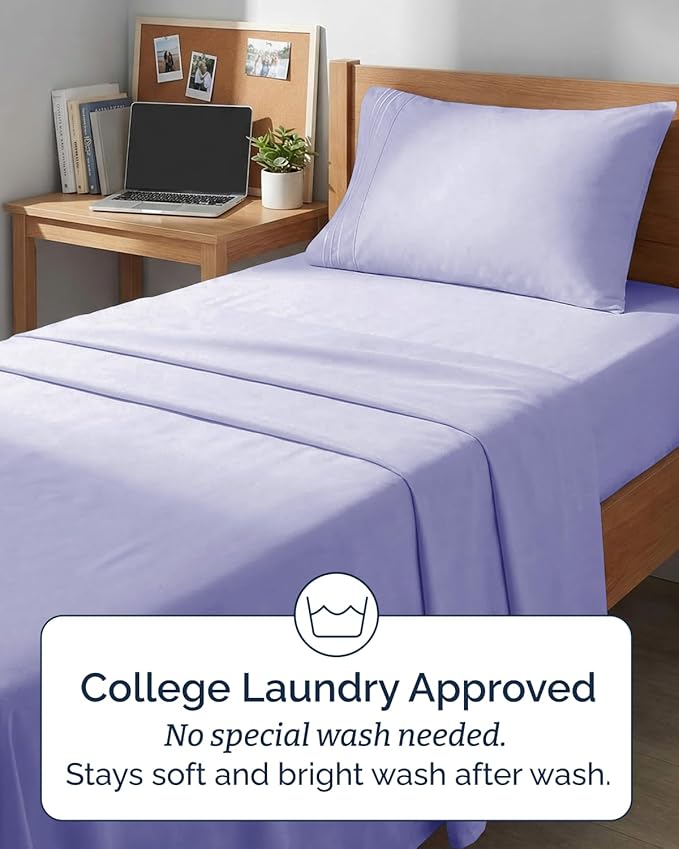 Twin XL 4 Piece Sheet Set - Comfy Breathable & Cooling - Hotel Luxury Bedding for Women, Men, Kids, Teens & Children - 1 Flat & 1 Fitted Sheet & 2 Pillowcases w/ Deep Pockets - Wrinkle Free - Lavender