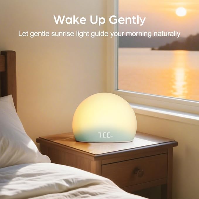 HOUSBAY Sunrise Alarm Clock, White Noise Sound Machine for Bedroom | Natural Wake-Up Light with Gentle Alarm Sounds, 20 Soothing Sleep Aids, Dimmable Display, Screen-Free Design - Teal