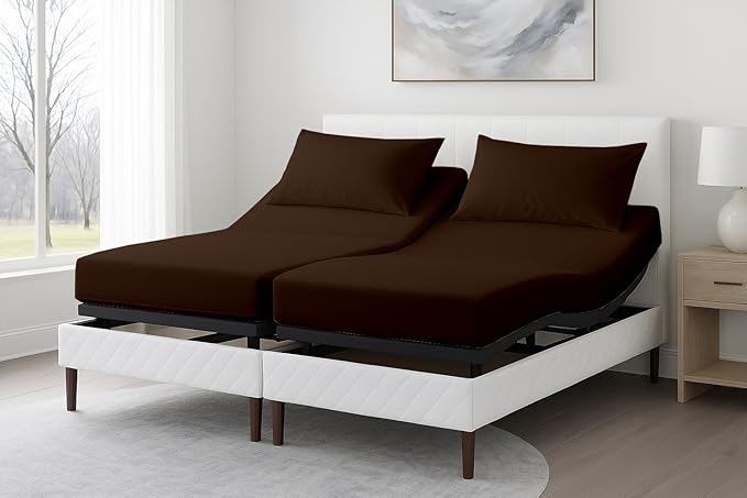 5 Piece Split Cal King Sheet Set, 100% Egyptian Cotton, 16 Inch Deep Pockets, Chocolate Solid, Soft Cooling Sheets for Adjustable Beds, Sleep Number Beds, Split Cal King Mattress Sheet Set