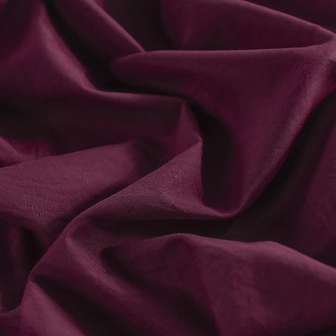 NEXHOME PRO 100% Washed Cotton Duvet Cover Queen Size, Ogranic Natural Linen Feel Breathable Bedding Set with Zipper Closure, 3 Pieces Duvet Cover Set Wine (No Comfortert) 9090