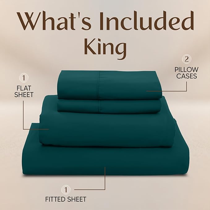 Utopia Bedding King Size Sheet Set – 4 Piece Bed Sheets, Soft and Breathable Microfiber, Includes 1 Fitted Sheet, 1 Flat Sheet and 2 Pillowcases – Oeko Tex (Teal Green)