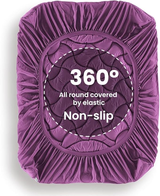 SLEEP ZONE Cooling Twin Mattress Topper for Single Bed, Premium Zoned Quilted Mattress Pad, Fitted Mattress Protector Cover, Machine Wash Durable, Deep Pocket 8-21 inch, Purple, Twin