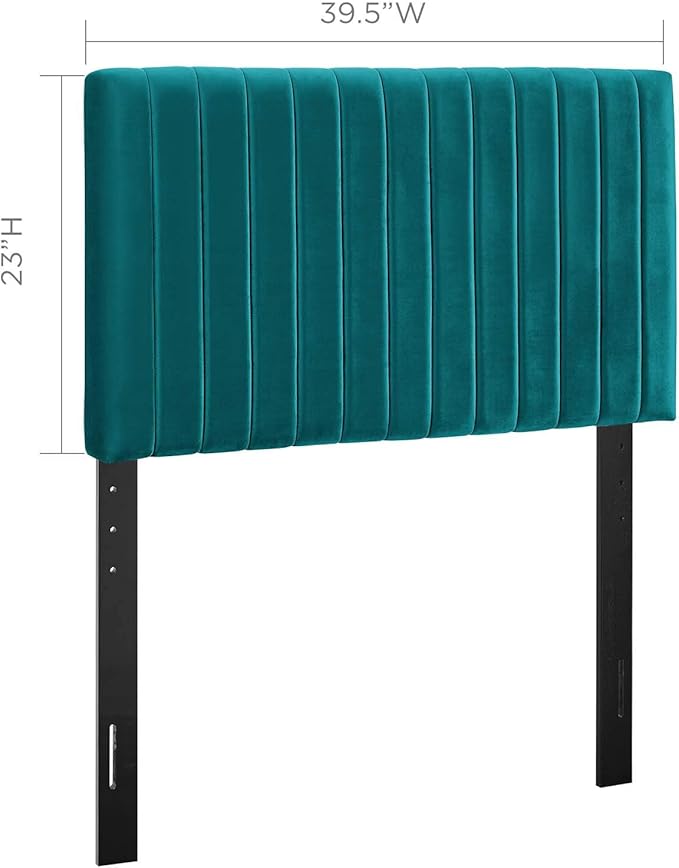 Modway Keira Channel Tufted Performance Velvet Upholstered Twin Headboard in Teal