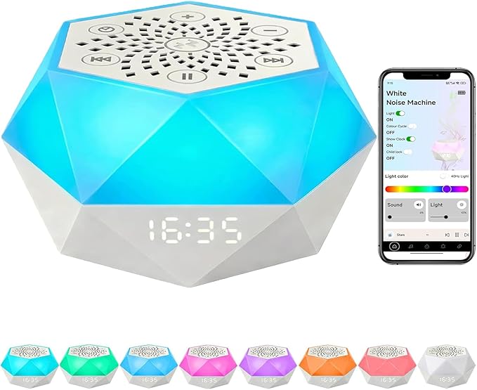 White Noise Sound Machine, Baby Sound Machine for Sleeping, 8 Night Light Colors, 32 Soothing Sounds, 4 Timer, Smart App & Touch Control, Portable Sleep Machines for Baby Kids Adults Home Travel