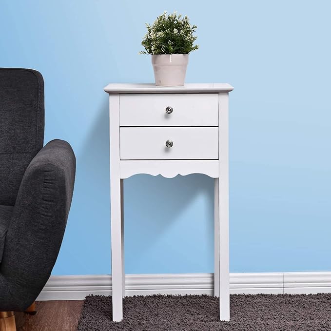ARLIME Side Table with 2 Drawers, Bedroom Nightstand, Storage Accent Table, Small Tall End Table Beside Sofa, Multi-Purpose Living Room Home Cabinet, 16.0’’ x 13.0’’ x 30.0’’ (White)