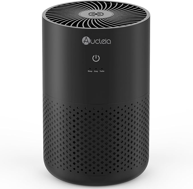 Aucleia Air Purifiers for Bedroom Home with H13 True HEPA Filter, 20dB Quiet Air Cleaner for Pets Hair Dander Odor, Smoke Dust Pollen, Aromatherapy Function, Black