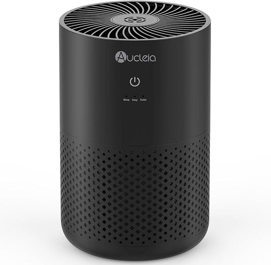 Aucleia Air Purifiers for Bedroom Home with H13 True HEPA Filter, 20dB Quiet Air Cleaner for Pets Hair Dander Odor, Smoke Dust Pollen, Aromatherapy Function, Black