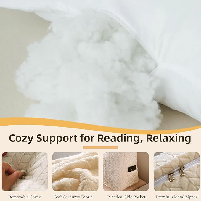 Headboard Pillow Queen Size, Reading Pillow for Bed, Leaf Pattern Wedge Pillow, Tufted Backrest Support, Headboard Substitute, Beige