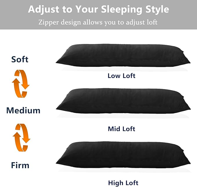1 MIDDLE ONE Body Pillow, Memory Foam Body Pillows for Adults Sleeping, Long Pillow for Bed, Big Large Firm Full Body Pillow for Side Sleeper, 20x54 Inch, Black