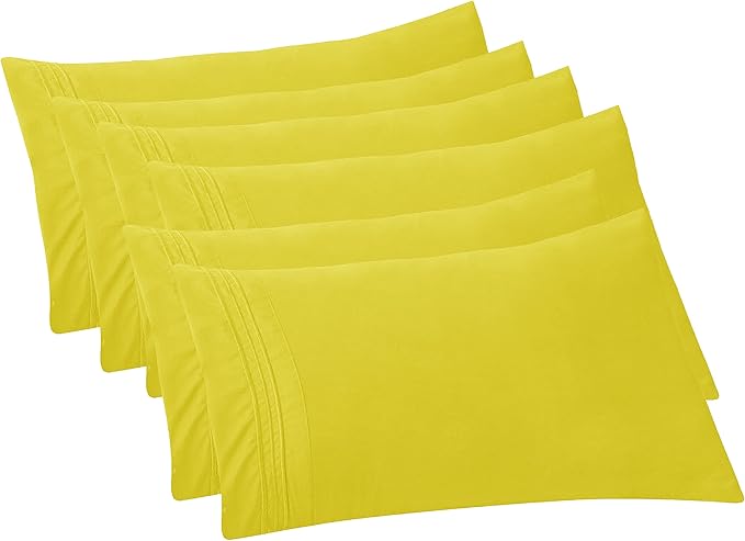 Elegant Comfort 6-PACK Solid Pillowcases 1500 Premium Hotel Quality Microfiber - Smooth Weave, Wrinkle and Stain Resistant, Easy Slip-On, 6-Piece Set, King Pillowcase, Yellow