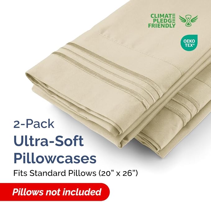Standard Pillow Cases Set of 2 - Ultra-Soft Hotel Quality Pillowcase Covers - Comfy & Wrinkle Free - Stain and Fade Resistant - Machine Washable Pillow Protectors - 2 Piece Set - Standard Size Cream