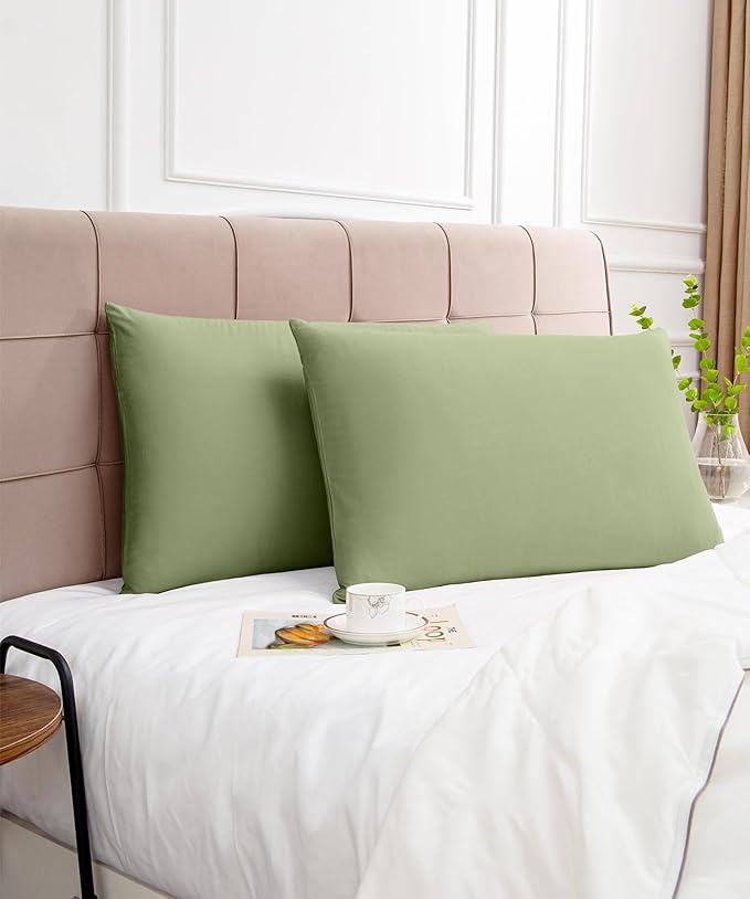 Warmstar Cotton Pillow Cases Queen Size Set of 2, 600 Thread Count Pillowcases 20x30 Inches, Soft Long Staple Cotton Pillowcases Breathable with Envelope Closure,Sage Green