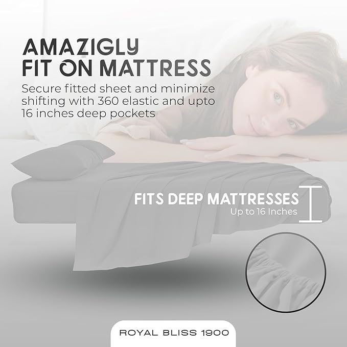 Top Split King Sheets Sets for Adjustable Bed, 4 Pcs Deep Pockets Double Brushed Microfiber Sheets, 34 Inch Split Top Fitted Sheet, 1 King Flat Sheet and 2 Pillowcases - White