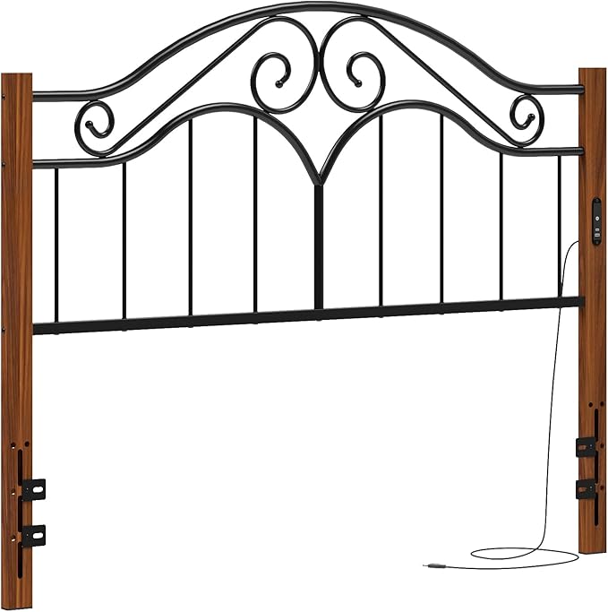Elephance Headboard for Queen Size Bed Frame with Charging Station,USB and Type C Ports, Adjustable Height,Vintage Platform Bed Queen Headboard Only, Easy Assembly,Black
