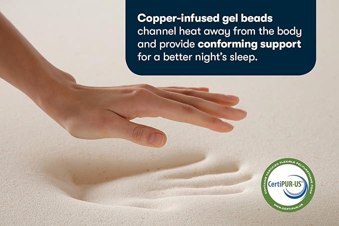 Serta CopperGel Cooling, Pressure-Relieving Memory Foam Mattress Topper, 2 Inch, Twin