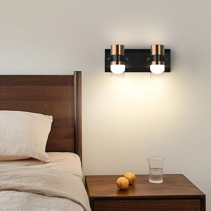 LED Bathroom Vanity Light Fixtures, 2 Light Black and Gold Wall Sconces Lighting, Modern Bathroom Light Fixtures, Led Wall Lamp for Mirror Living Room Bedroom Dressing Table Bar