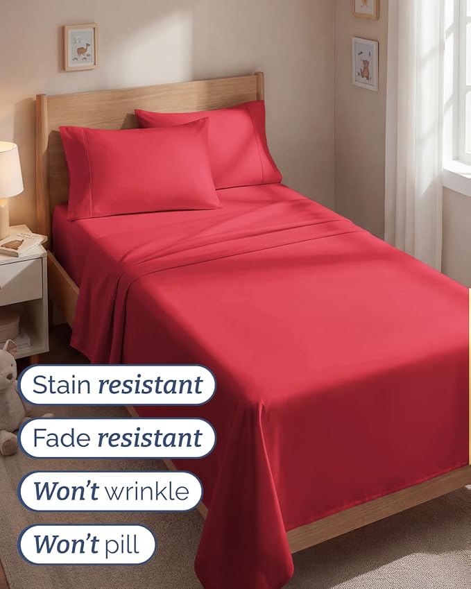 Twin 4 Piece Sheet Set - Comfy, Breathable & Cooling - Soft Hotel Luxury Bedding for Women, Men, Kids, Teens & Children - 1 Flat & 1 Fitted Sheet & 2 Pillowcases w/ Deep Pockets - Wrinkle Free - Red