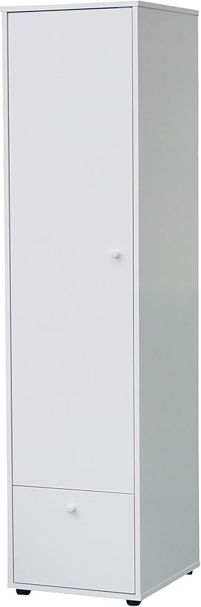 Kings Brand Furniture Corry Tall Storage Wardrobe Armoire with Shelves and Drawer, Narrow Freestanding Cabinet with Adjustable Shelves for Living Room, Bedroom, or Home Office