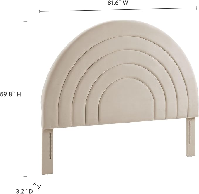Modway Solana Soft Arch Shaped Round King Headboard in Almond – Upholstered Headboard – Stain-Resistant Performance Velvet Headboard for King Size Beds