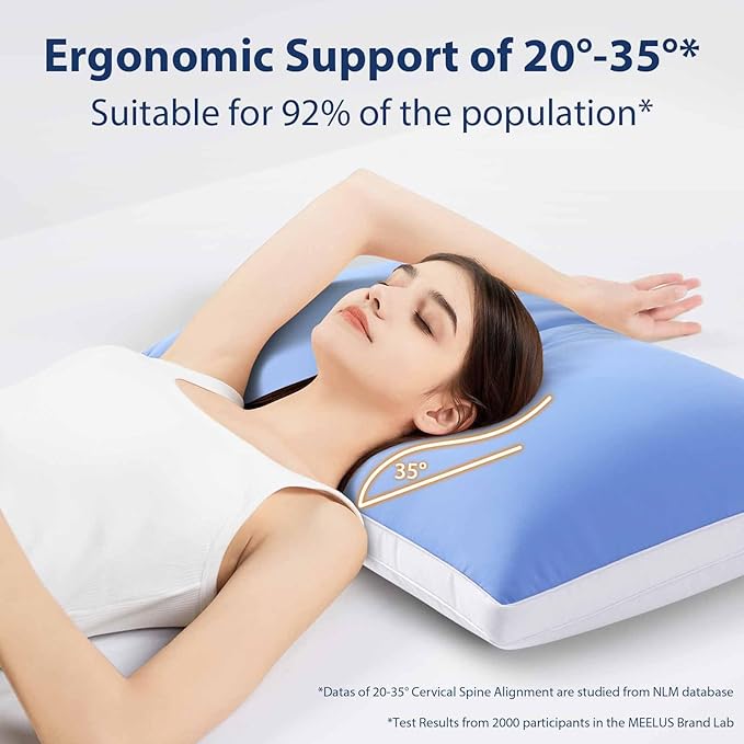 MEELUS Silky Soft Pillows Queen Size Set of 2, Luxury Hotel Down Alternative Bed Pillows 2 Pack for Side Back Stomach Sleepers, Gusseted Supportive, Machine Washable, Cooling Blue, 20" x 30"