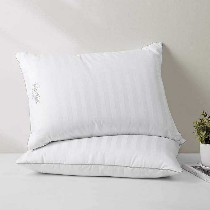 Martha Stewart Hotel Collection Bed Pillows 100% Cotton 500 Thread Count Damask Stripe Embroidered King Size (Pack of 6)