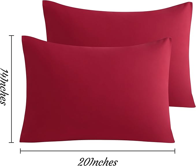 NTBAY Toddler Pillow Cases Set of 2, 2 Pack Brushed Microfiber 14x20 Pillow Cases, Soft, Wrinkle, Fade, Stain Resistant Wine Red Pillow Cases with Envelope Closure, 14x20 Inches, Wine Red