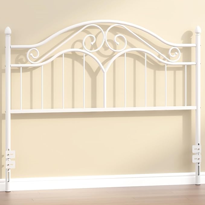 Elephance Headboard for Queen Size Bed Frame, Vintage Platform Bed Metal Headboard Only, Height Adjustable, Sturdy and Stable, Queen Size, Easy Assembly,White