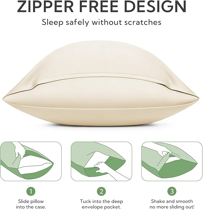 MR&HM King Pillow Cases Set of 2, Cooling Pillow Case for Hot Sleepers 20"x40", Breathable & Moisture Wicking, Soft Envelope Pillowcases, Rayon Derived from Bamboo & Polyester Blend (Cream)