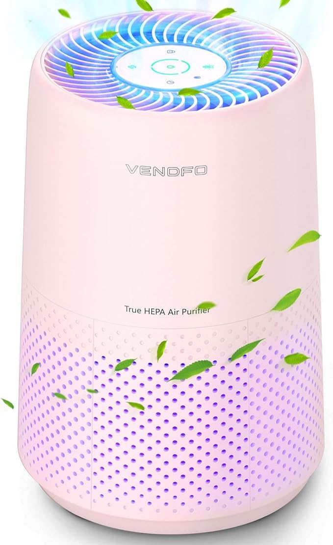 Air Purifiers for Bedroom, H13 HEPA Air Purifiers - Covers Up to 1074 ft² - 24dB Ultra-Quiet Sleep Mode, 360° Outlet Air Cleaner, Perfect for Home, Pets (Cream Pink)