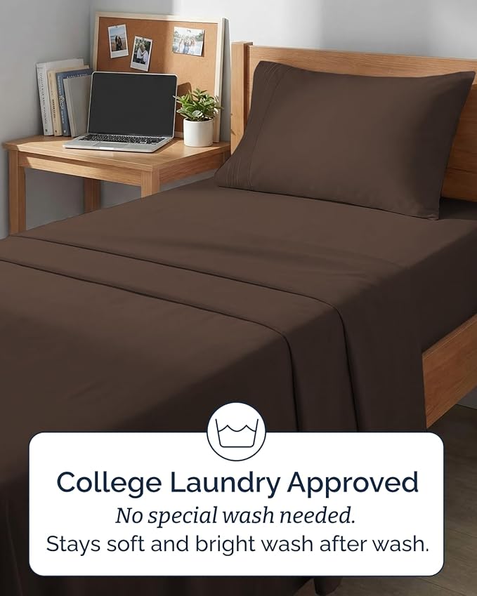Twin XL Size 3 Piece Sheet Set - Comfy Breathable & Cooling Sheets - Hotel Luxury Bed Sheets for Women & Men - Deep Pockets, Easy-Fit, Extra Soft & Wrinkle Free Sheets - Brown Oeko-Tex Bed Sheet Set