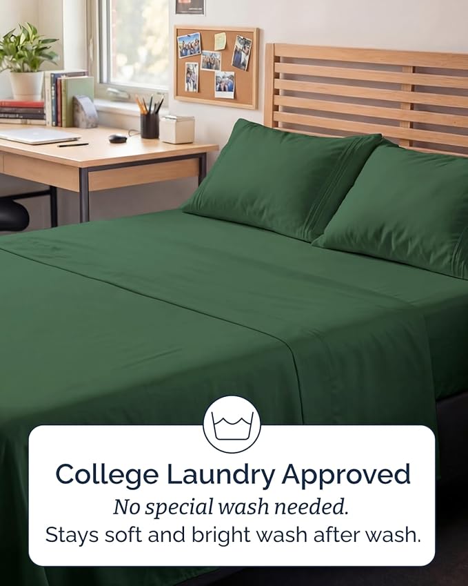 Full XL Bed Sheet - 4 Piece Full XL Bed Sheets Set - Ultra-Soft, Breathable & Cooling - Hotel Luxury Bedding for Women & Men w/ Deep Pockets - Wrinkle Free & Fade Resistant - Oeko-Tex - Emerald Green