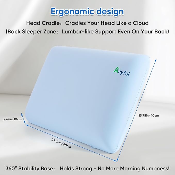 Memory Foam Pillows, Breathable Cooling Pillow, Patented Ergonomic Cervical Pillow for Neck Pain Relief, Soft Bed Pillow for Side, Back and Stomach Sleepers