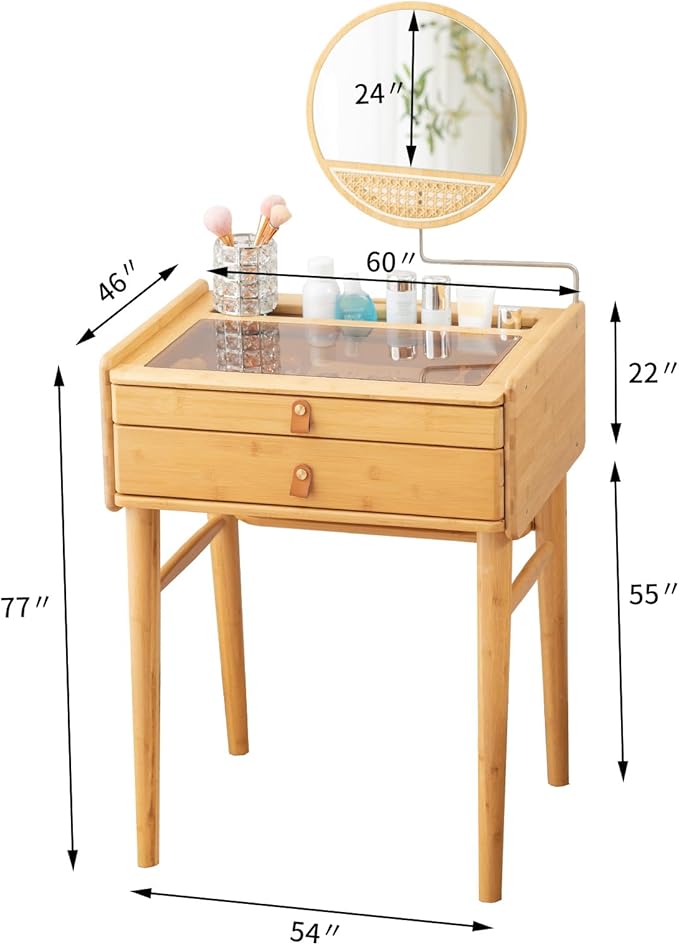 Tiita Vanity Desk, Makeup Vanity Table with Mirror, Dressing Table with 2 Drawers,Modern Wood Bedroom Vanity Vintage Dressing Table for Women Girls