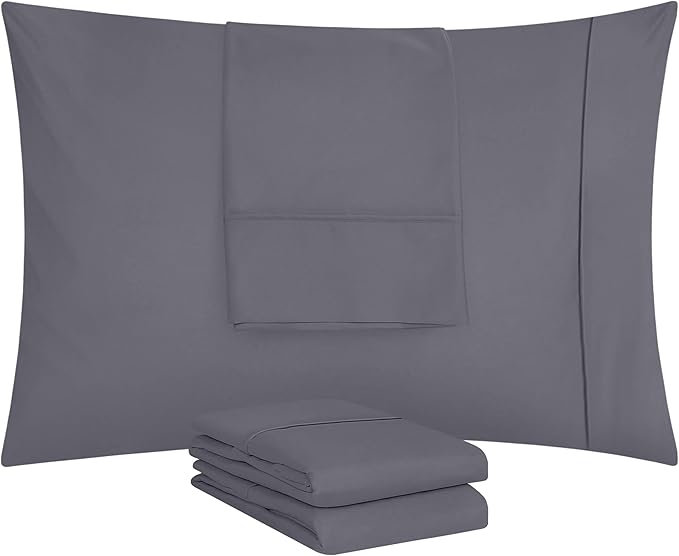 Utopia Bedding King Pillow Cases - 4 Pack - Envelope Closure - Soft Brushed Microfiber Fabric - Shrinkage and Fade Resistant Pillow Covers King Size 20 X 40 Inches (King, Grey)