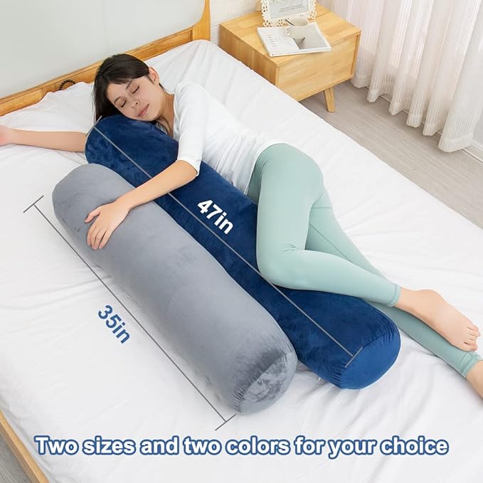 1 MIDDLE ONE Body Pillow, Bolster Pillow with Cooling Cover, Long Round Roll Cylinder Pillow for Bed, 47" x 7.87", Grey