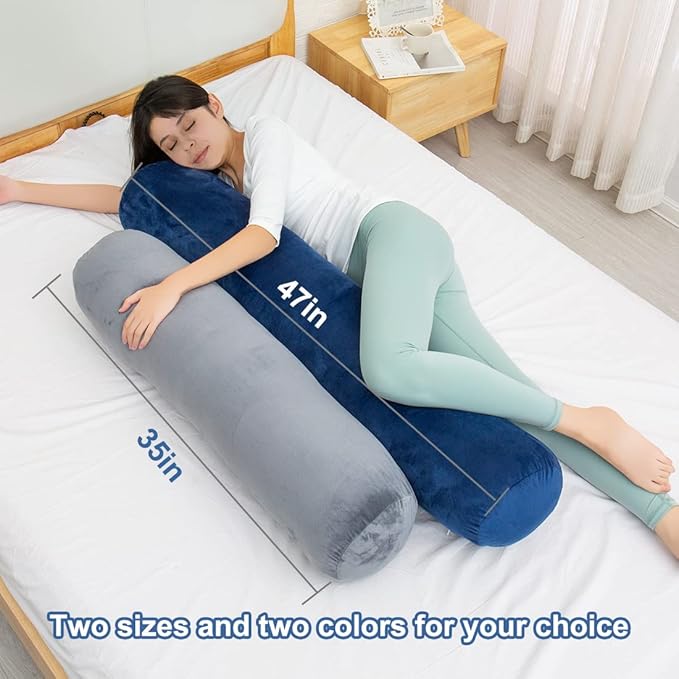 1 MIDDLE ONE Body Pillow, Bolster Pillow with Cooling Cover, Long Round Roll Cylinder Pillow for Bed, 47" x 7.87", Blue