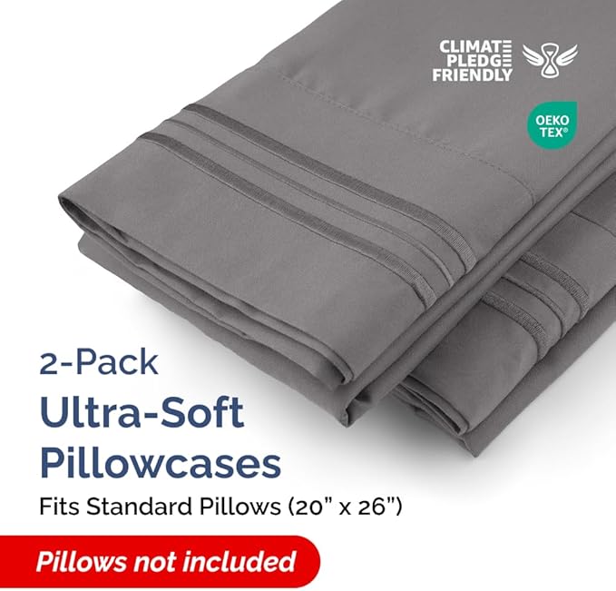 Standard Pillow Cases Set of 2 - Ultra-Soft Hotel Quality Pillowcase Covers - Comfy & Wrinkle Free - Stain & Fade Resistant - Machine Washable Pillow Protectors - 2 Piece Set - Standard Size Dark Grey