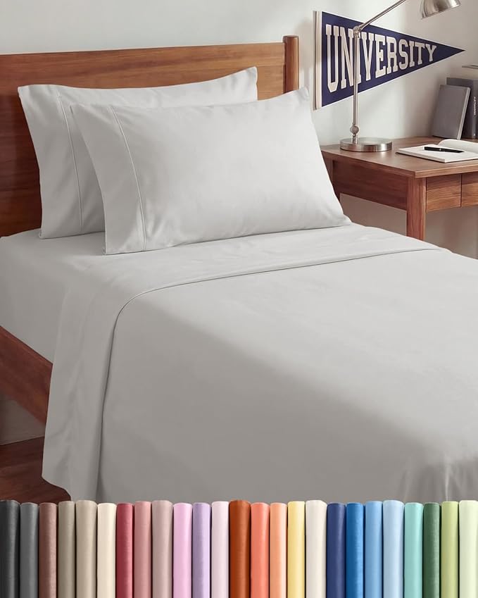 Twin XL 4 Piece Sheet Set - Comfy, Breathable & Cooling - Soft Hotel Luxury Bedding for Women, Men, Kids, Teens and Children - 1 Flat & 1 Fitted Sheet & 2 Pillowcases with Deep Pockets - French Grey