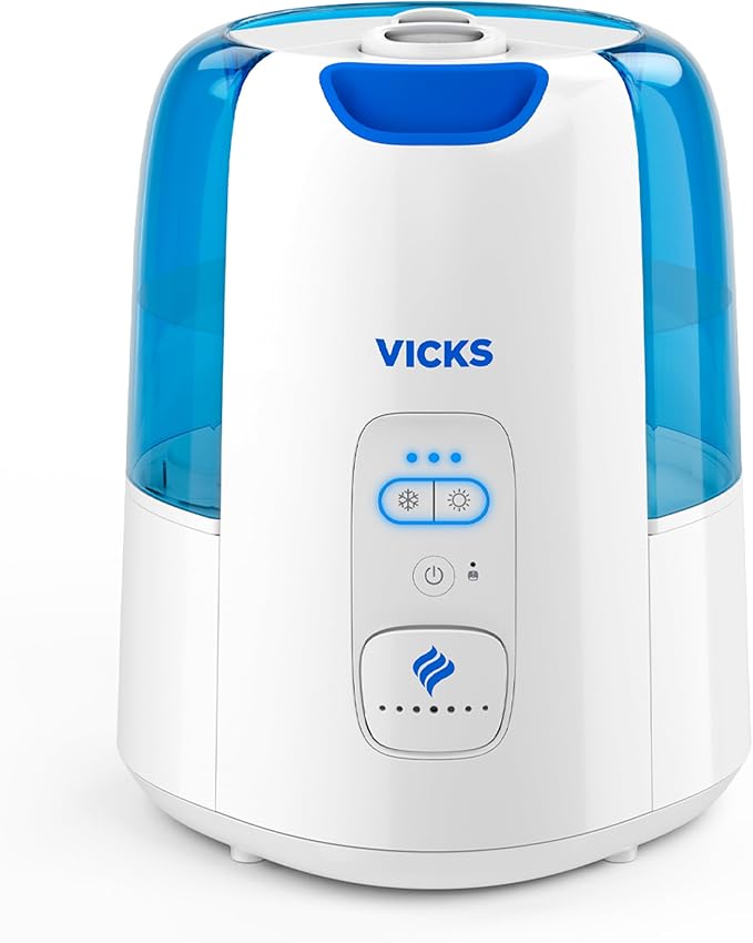Vicks Dual Comfort Cool + Warm Mist Humidifier for Bedrooms With Fusion Technology, Compatible with Vicks VapoPads and VapoSteam, White