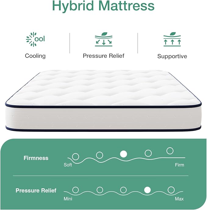 Novilla Twin XL Mattress for Kids, 8 Inch Twin XL Hybrid Mattress, Foam and Springs for Comfortable Sleep, Steel Coils for Durable Support, CertiPUR-US Certified, Youth/Guest Rooms, Mattress in a Box