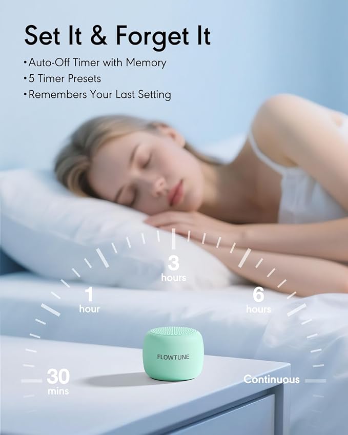 Sound Machine Flowtune White Noise Machine for Baby Adults, Mini Portable Sound Machine for Travel, 6H Timer, 18 Soothing Sleep Sounds Gift (Mint Green)