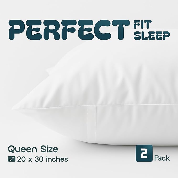 White Classic Pillow Cases Queen Size Set of 2 - 20 x 30 Ultra-Soft Queen Pillow Protectors with Zipper, 200 Thread Count, Envelope Closure, Pillow Shams